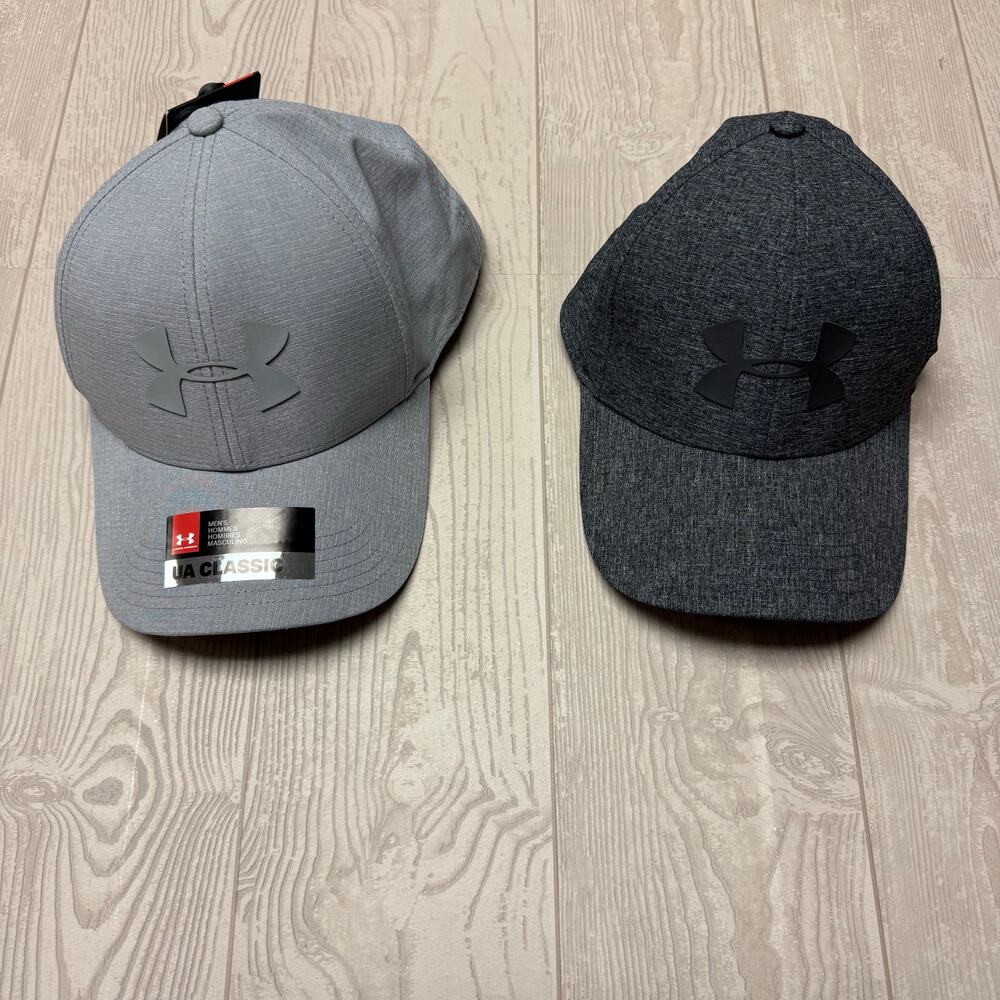Under Armour UA Classic Fit Men’s M/L Baseball Cap Hat Gray Black Lot of 2 NWT